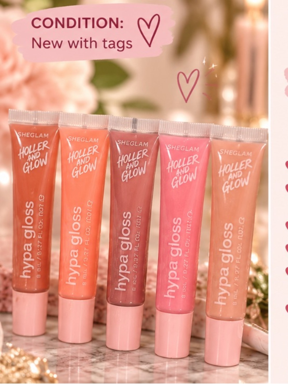 SHEGLAM Hyaluronic Lip Gloss Set 5 Shades Hype Gloss NWT